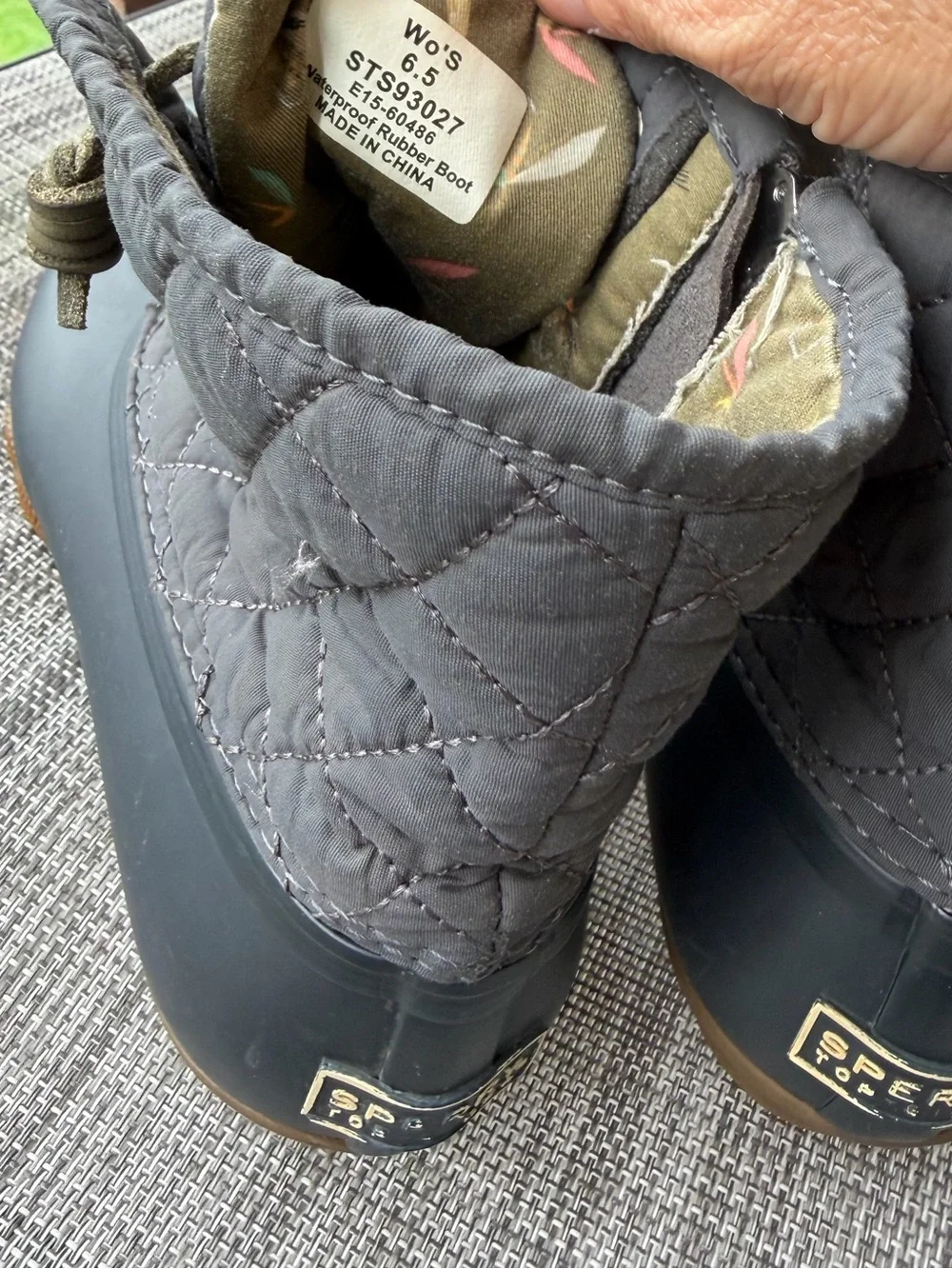 Sperry Quilted Ankle Duck Boots - Black with Brown Sole